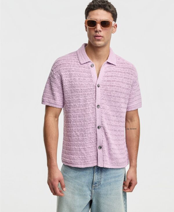 モードオブワン メンズ アウター ニット・セーター ポロシャツ 半袖 Mode of One Men's Relaxed-Fit Elio Short-Sleeve Polo Sweater Amethyst Cream クリーム|ReVida 店
