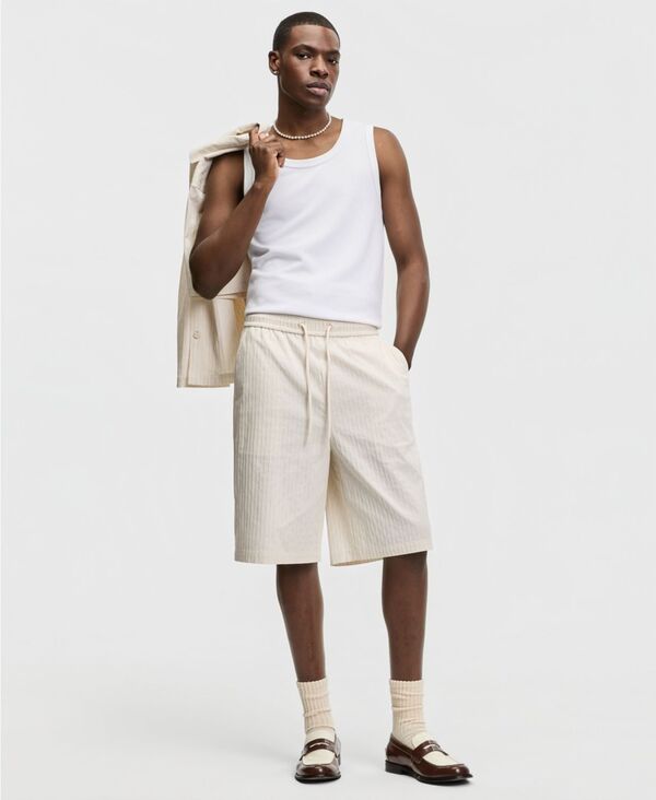 モードオブワン メンズ ボトムス ハーフパンツ・ショーツ ショートパンツ Mode of One Men's Relaxed-Fit Crinkle Stripe Shorts Antique Cream クリーム|ReVida 店
