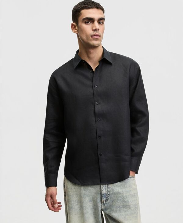 モードオブワン メンズ トップス シャツ リネン 長袖 Mode of One Men's Relaxed-Fit Long-Sleeve Linen Shirt Black ブラック|ReVida 店