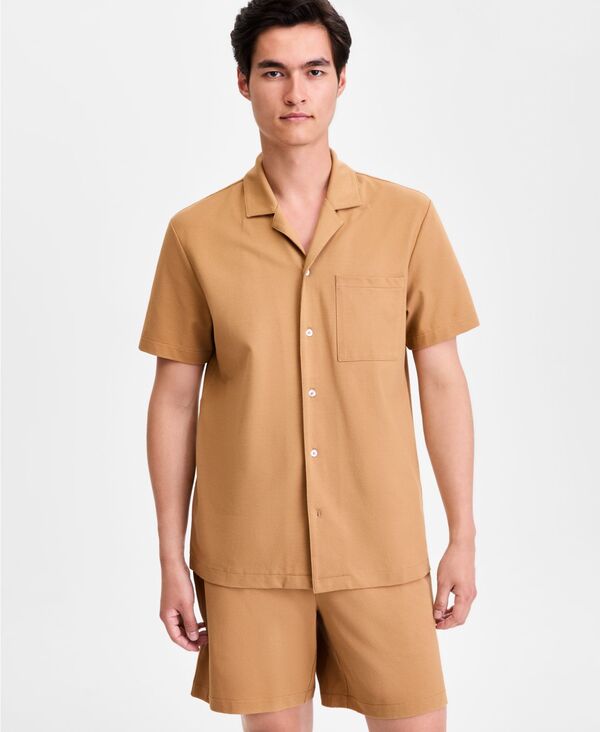 アルファニ メンズ トップス ポロシャツ 半袖 ニット Alfani Men'short-Sleeve Knit Camp Shirt Warm Toffee|ReVida 店