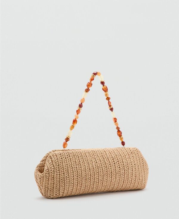 マンゴ レディース バッグ MANGO Women's Beadetail Natural Fiber Shoulder Bag Beige ベージュ|ReVida 店