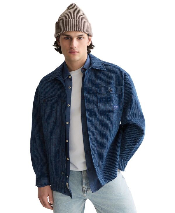 スコッチアンドソーダ メンズ トップス シャツ SCOTCH & SODA Men's Jacquard Stripe Overshirt Ensign Blue Stripe ブルー|ReVida 店