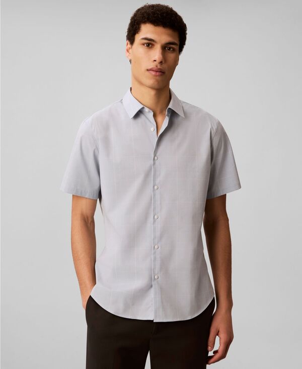 カルバンクライン メンズ トップス シャツ 半袖 Calvin Klein Men's Windowpane Sup Short-Sleeve Shirt Ballad Blue ブルー｜ReVida 店