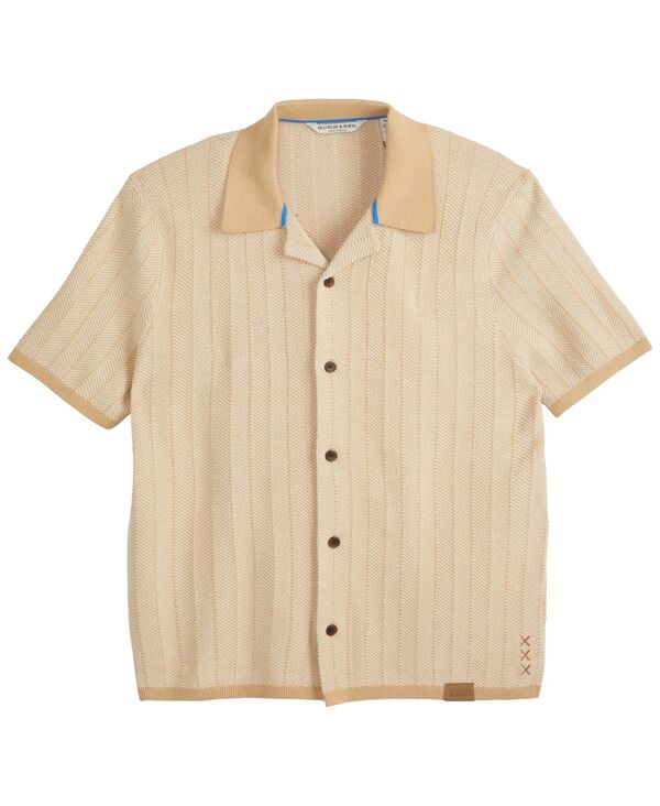 スコッチアンドソーダ メンズ トップス シャツ リブ ダウン ニット SCOTCH & SODA Men's Ribbed Knit Button-Down Shirtravertine｜ReVida 店