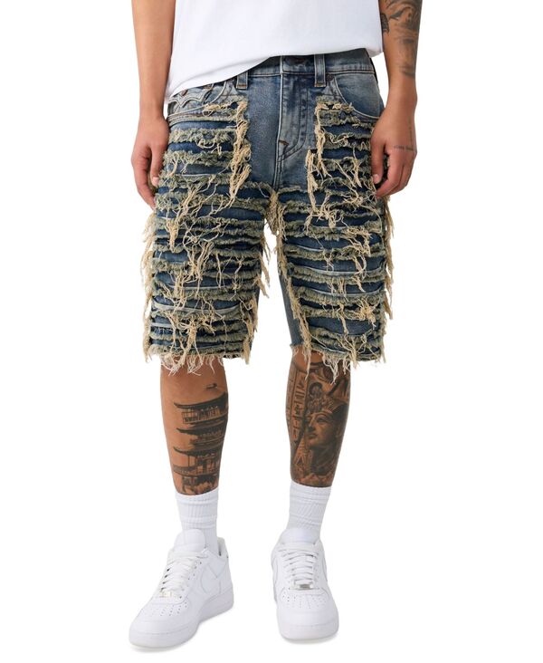 トゥルーレリジョン メンズ ボトムス ハーフパンツ・ショーツ ショートパンツ デニム True Religion Men's Baggy Destroyed Flap Denim Shorts Dark Wash デニム|ReVida 店