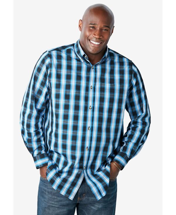 キングサイズ メンズ トップス シャツ トール KingSize Big & Tallong Sleeve Wrinkle Free Sport Shirt Black check ブラック｜ReVida 店