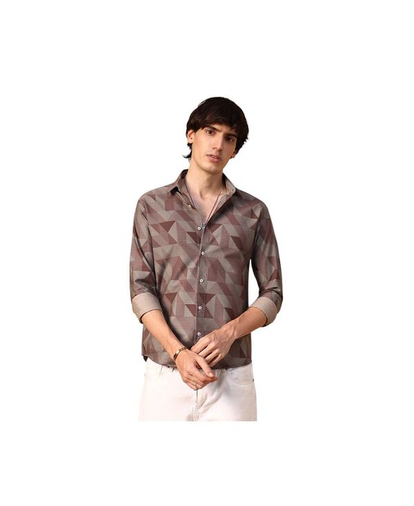 キャンパスストラ メンズ トップス シャツ Campusutra Men's Geometric Seersucker Shirt Brown ブラウン｜ReVida 店