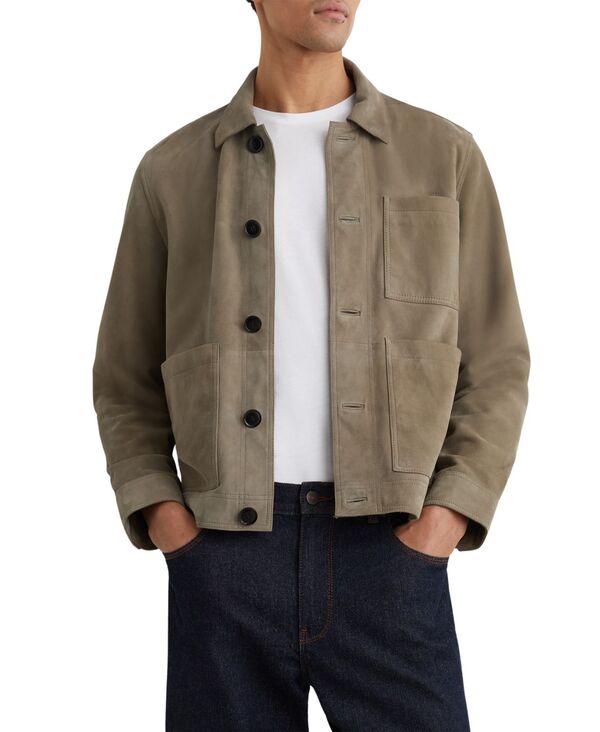 レイス メンズ アウター ジャケット・ブルゾン スエード REISS Men's Danny Suede Patch-Pocket Worker Jacket Soft Sage セージ|ReVida 店