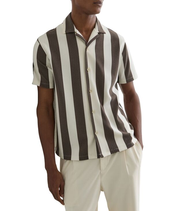 レイス メンズ トップス シャツ REISS Men's Dexter Block Stripe Cuban Shirt Brown Off White オフホワイト|ReVida 店