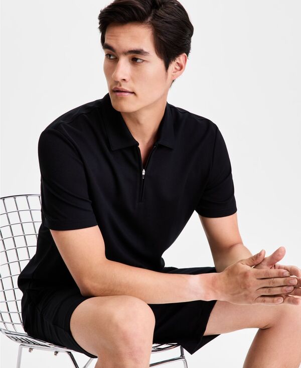 アルファニ メンズ トップス ポロシャツ 半袖 Alfani Men'short-Sleevessential Zipolo Shirt Deep Black ブラック|ReVida 店