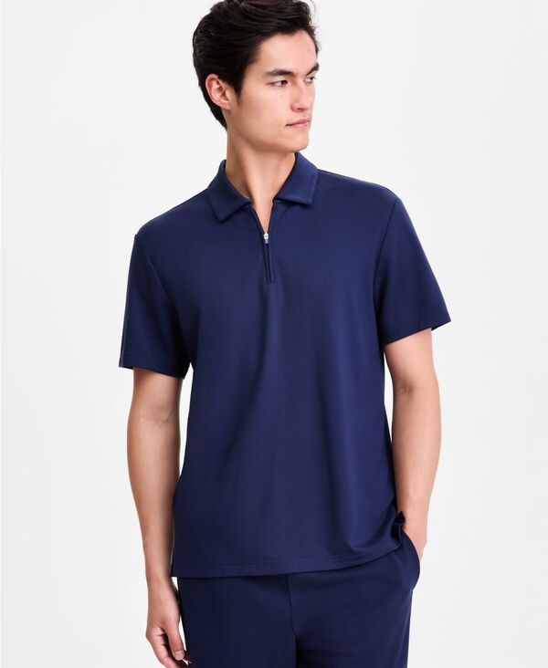アルファニ メンズ トップス ポロシャツ 半袖 Alfani Men'short-Sleevessential Zipolo Shirt Neo Navy ネイビー｜ReVida 店
