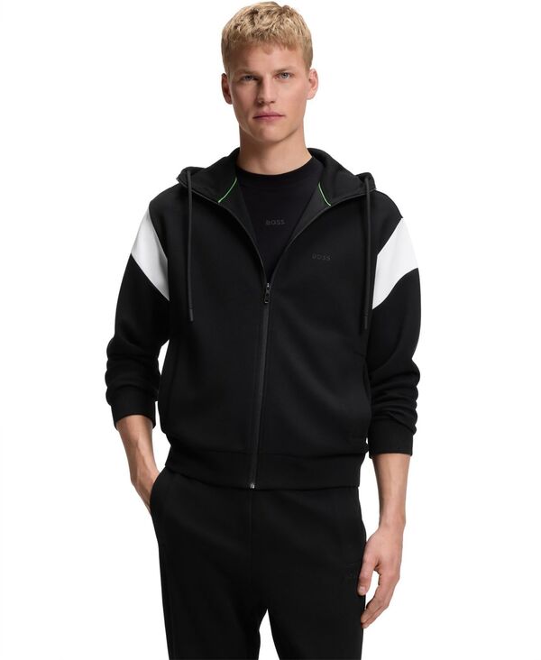 ヒューゴボス メンズ アウター パーカー・スウェット シャツ Hugo Boss Men's Regular-Fit Zip-Up Spacer Pique Sweatshirt Black ブラック｜ReVida 店
