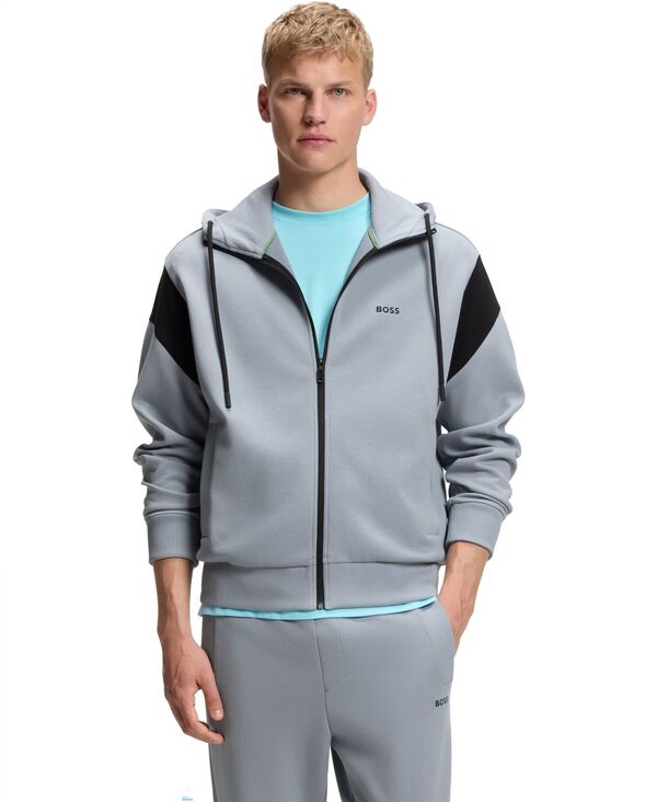 ヒューゴボス メンズ アウター パーカー・スウェット シャツ Hugo Boss Men's Regular-Fit Zip-Up Spacer Pique Sweatshirt Dark Grey グレー|ReVida 店