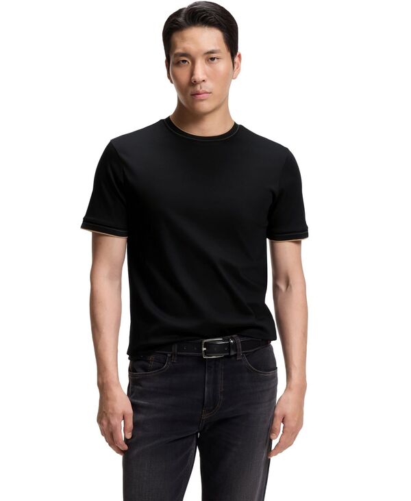 ヒューゴボス メンズ トップス Tシャツ クルーネック コットン Hugo Boss Men's Cotton Slim-Fit Crew Neck T-Shirt Black ブラック|ReVida 店