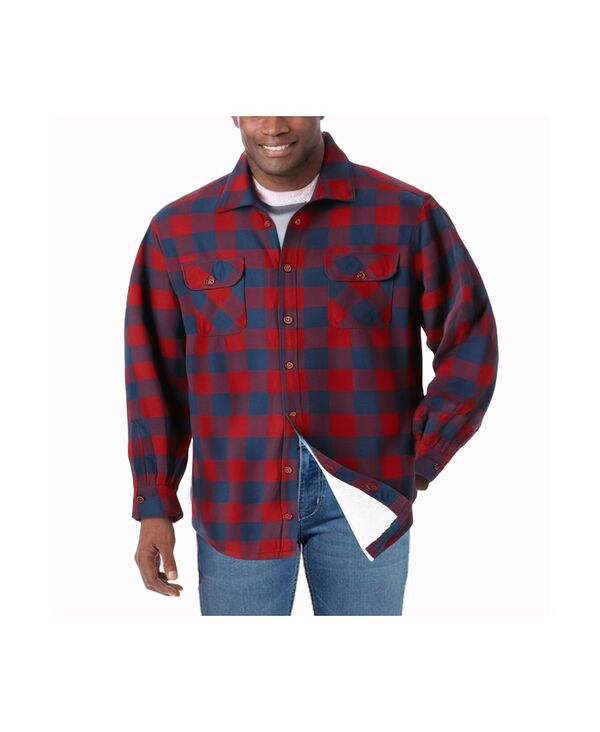 キングサイズ メンズ アウター ジャケット・ブルゾン トール シャツ フリース KingSize Big & Tall Fleece Sherpa Shirt Jacket Rich burgundy check バーガンディ｜ReVida 店