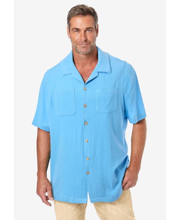 キングサイズ メンズ トップス シャツ トール KingSize Big & Tall Gauze Camp Shirt Azure blue ブルー｜ReVida 店