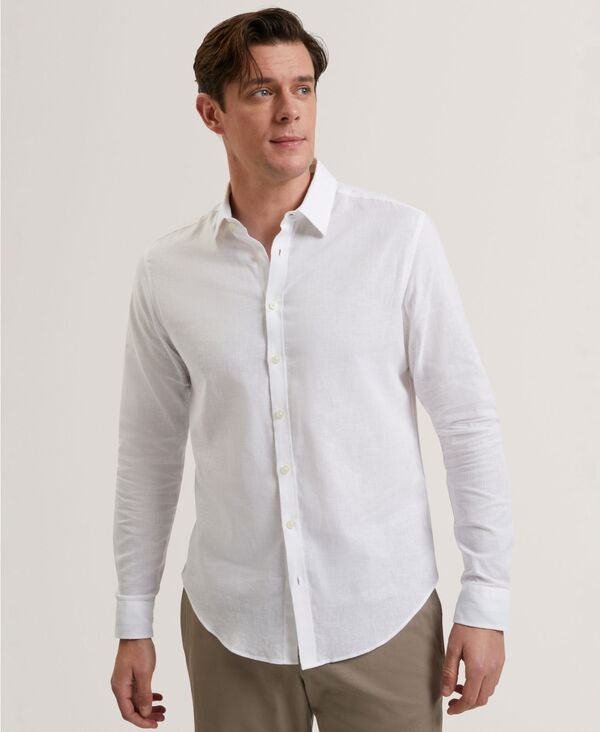 テッドベーカー メンズ トップス シャツ 長袖 Ted Baker Men's Prynn Long-Sleeve Solid Shirt White ホワイト|ReVida 店