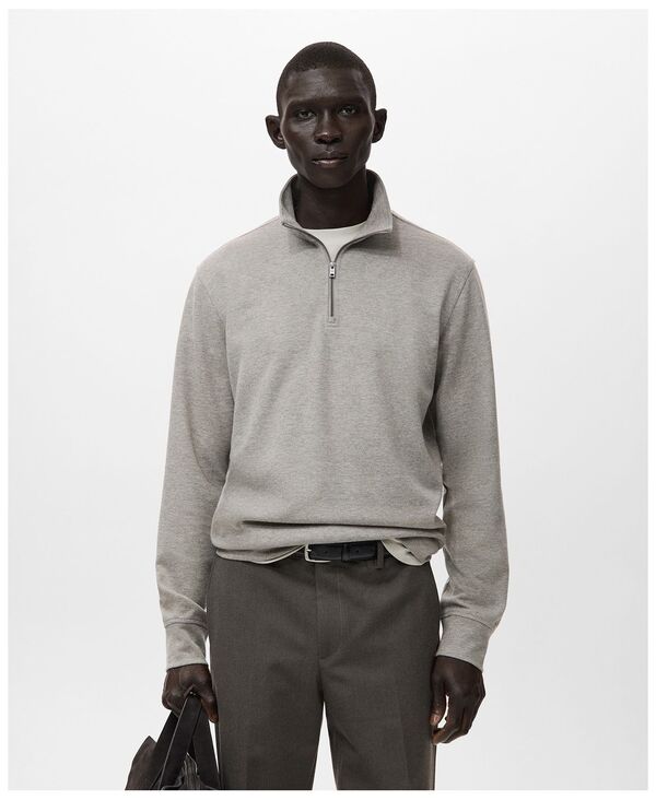 マンゴ メンズ アウター パーカー・スウェット シャツ MANGO Men's Regular-Fit Zipper-Neck Sweatshirt Medium Brown ブラウン｜ReVida 店
