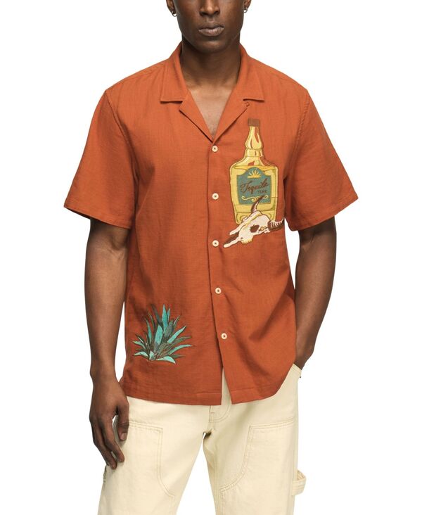 ラッキーブランド メンズ トップス シャツ 半袖 刺繍 Lucky Brand Men's Embroide red Tequila Time Short-Sleeve Shirt Ginger Bread｜ReVida 店