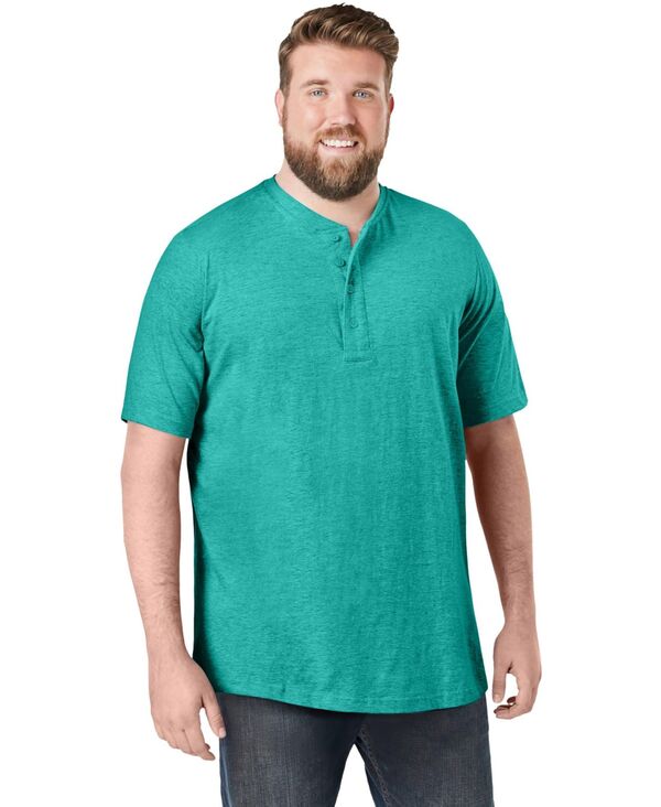 キングサイズ メンズ トップス Tシャツ トール KingSize Big & Tall Shrink-Less Lightweight Henley T-Shirtidal green グリーン｜ReVida 店