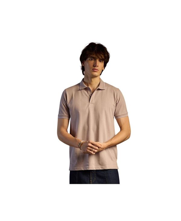 キャンパスストラ メンズ トップス Tシャツ ポロシャツ ニット Campusutra Men's Blush Pink Lined-Knit Polo T-Shirt Beige ベージュ｜ReVida 店 12,525円