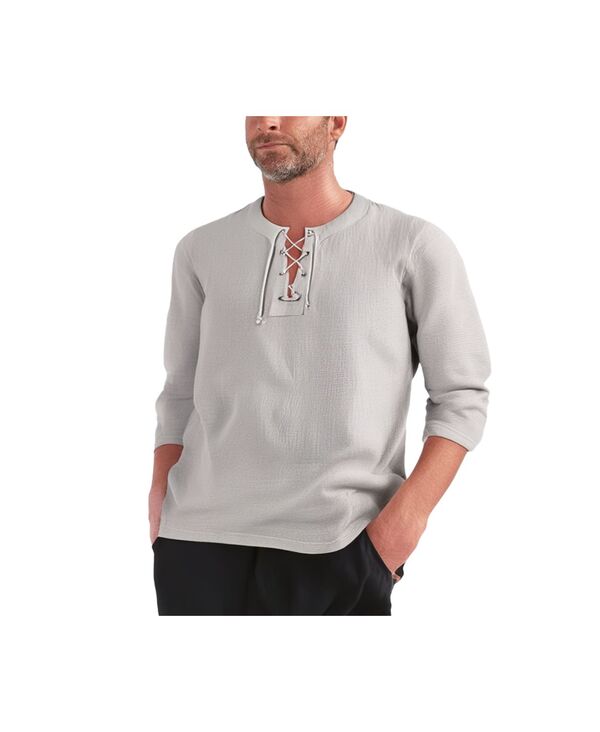 キングサイズ メンズ トップス Tシャツ トール レース KingSize Big & Tall Gauze Lace-Up Shirt Sand grey グレー｜ReVida 店