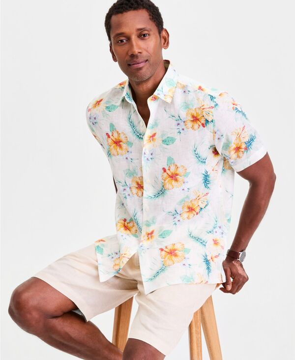 クラブルーム メンズ トップス シャツ フラワー柄 リネン フラワー Club Roomen's Hola Floralinen Short Sleeve Shirt Hola Floral Print - Winter Ivory アイボリー｜ReVida 店 9,706円