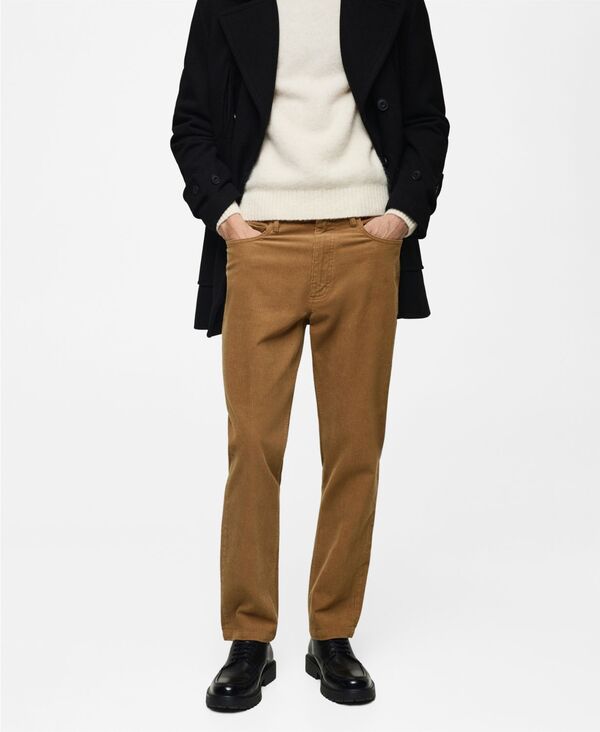 マンゴ メンズ ボトムス カジュアルパンツ コーデュロイ MANGO Men's Regular-Fit Corduroy Pants Medium Brown ブラウン|ReVida 店