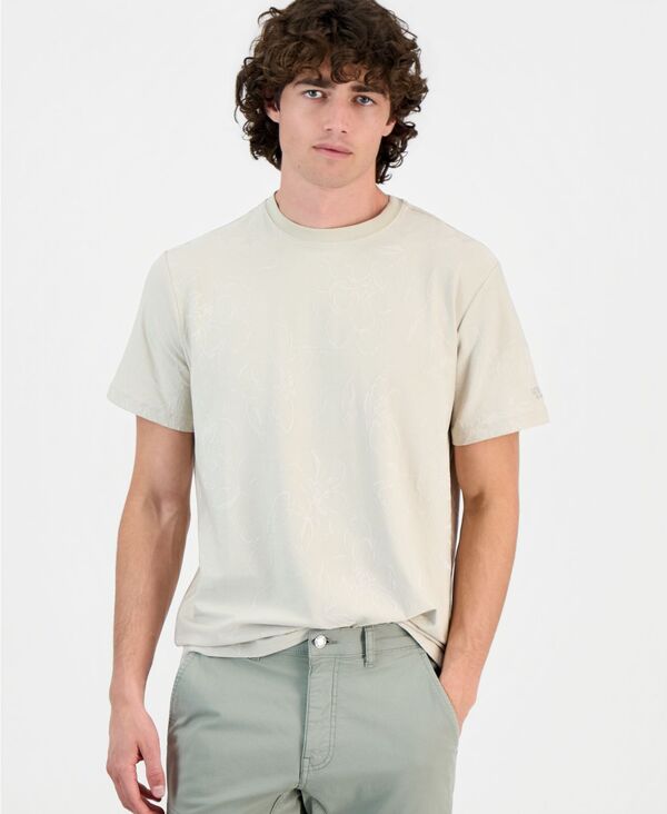 ゲス メンズ トップス Tシャツ クルーネック GUESS Men's Jacquard Allover Crewneck T-Shirt FLOREAL JACQ CREAM JERSEY クリーム｜ReVida 店