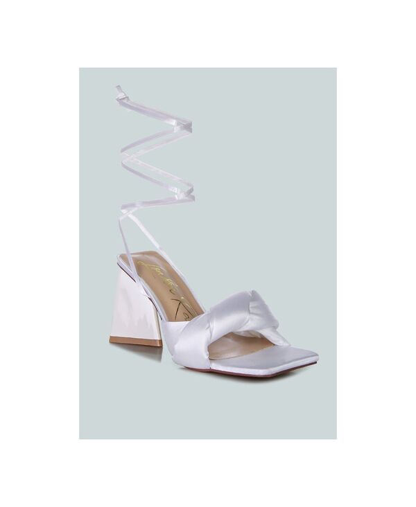 ロンドンラグ レディース シューズ サンダル サテン ヒール London Rag Womens Pristine Satin Strap Triangular Block Heel Sandals White ホワイト|ReVida 店