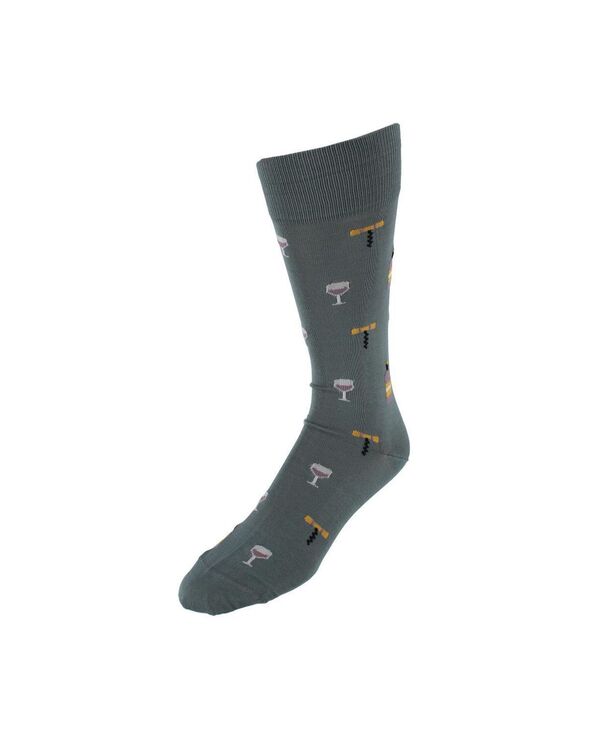 トラファルガー メンズ アンダーウェア 靴下 コットン Trafalgar Men's I'll Drink to That Wine Glass and Bottle Novelty Mid Calf Mercerized Cotton Sock (1 Pair) Grey steel グレー｜ReVida 店