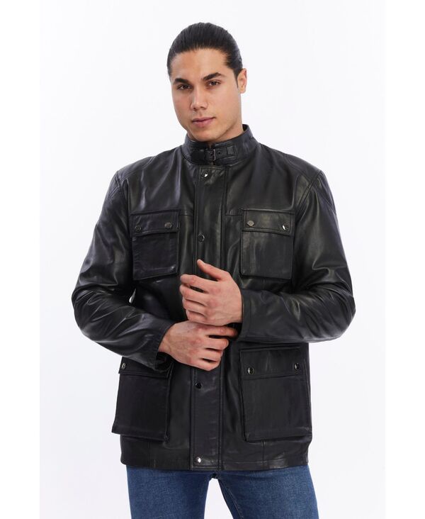 ファーニック UK メンズ アウター ジャケット・ブルゾン レザー Furniq UK Men's Utility Leather Jacket Black ブラック｜ReVida 店