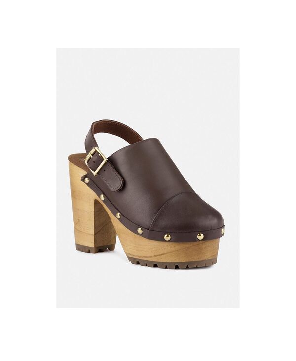 ラグアンドコー レディース シューズ サンダル ヒール Rag & Co ALONA Womenslingback High Block Heeled Clogs Brown ブラウン｜ReVida 店 11,536円