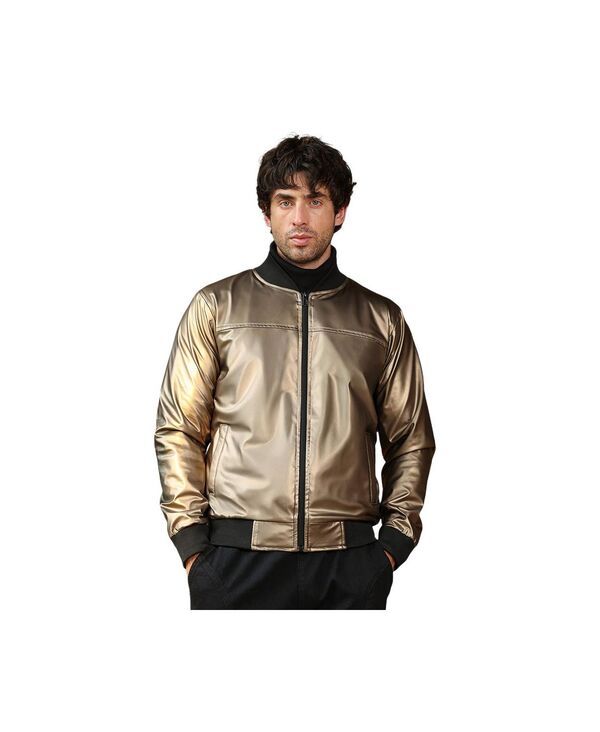キャンパスストラ メンズ アウター ジャケット・ブルゾン Campusutra Men's Antique Bronze Patent-Panel Bomber Jacket Brown ブラウン｜ReVida 店