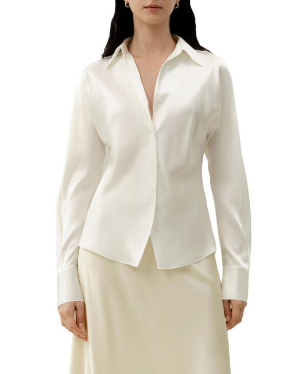 リリーシルク レディース トップス シャツ LILYSILK Women's Bias Cut Silk Shirt Natural white ホワイト｜ReVida 店
