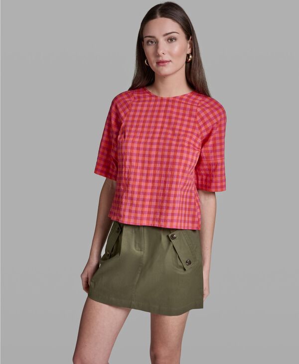 ビーシビージー レディース トップス シャツ BCBG Women's Elbow-Sleeve Crinkle Stripe Top Orange/Rose オレンジ｜ReVida 店