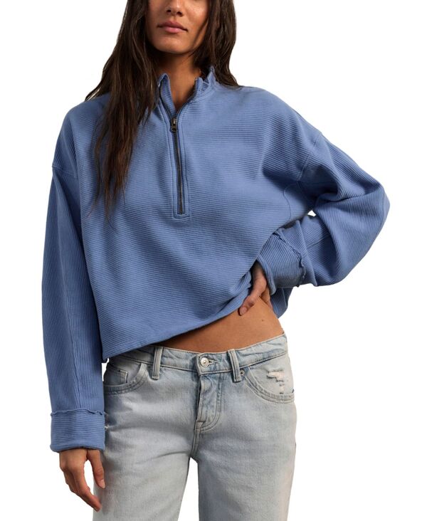 フリーピープル レディース アウター パーカー・スウェット シャツ Free People Women's Celeste Quarter-Zipull-On Sweatshirt Blue ブルー|ReVida 店