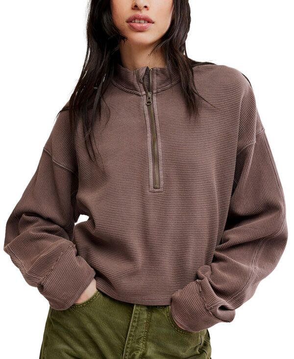 フリーピープル レディース アウター パーカー・スウェット シャツ Free People Women's Celeste Quarter-Zipull-On Sweatshirt Brown ブラウン｜ReVida 店