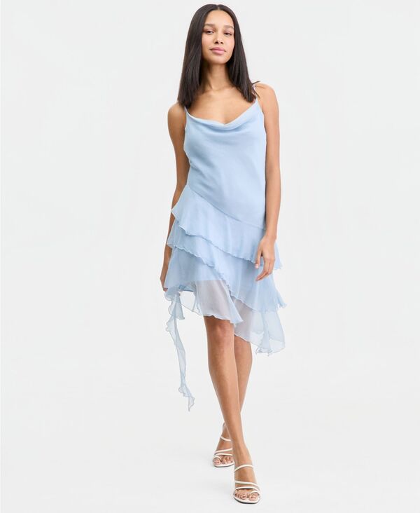 バースリー レディース トップス ワンピース フリル ミニ Bar III Women's Cowl-neck Ruffled Mini Dressoft Blue ブルー|ReVida 店