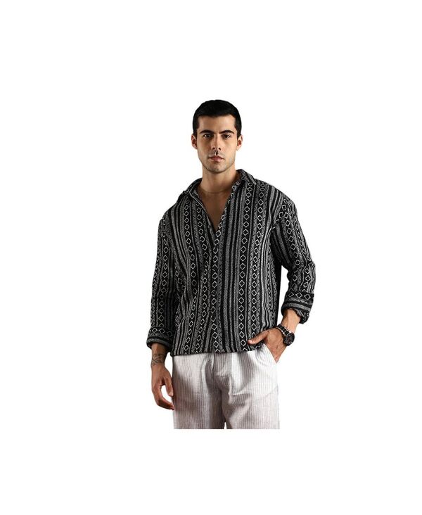 キャンパスストラ メンズ トップス シャツ Campusutra Men's Onyx Black Folk-Weave Shirt Black ブラック｜ReVida 店