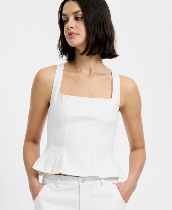 フレンチコネクション レディース トップス シャツ French Connection Women's Inez Twill Square Neck Peplum Top Summer White ホワイト|ReVida 店