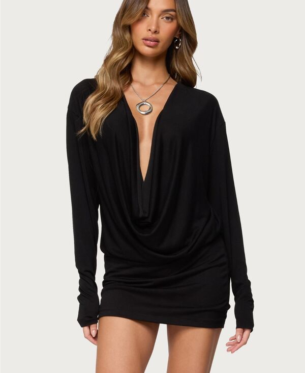 アディクテッド レディース トップス ワンピース ミニ Edikted Women's Romelia Cowl Neck Mini Dress Black ブラック|ReVida 店