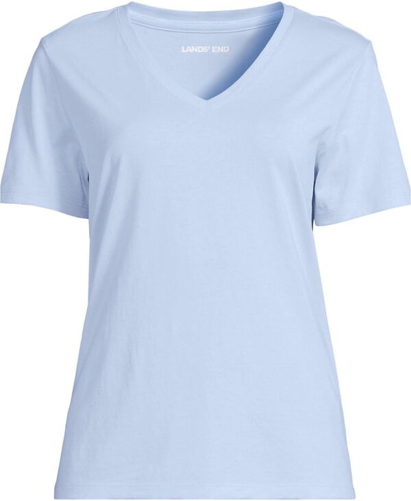 ランズエンド レディース トップス シャツ Vネック プラスサイズ コットン Lands' End Plusize Relaxed Supima Cotton V-Neck T-Shirt Clearlake blue ブルー|ReVida 店