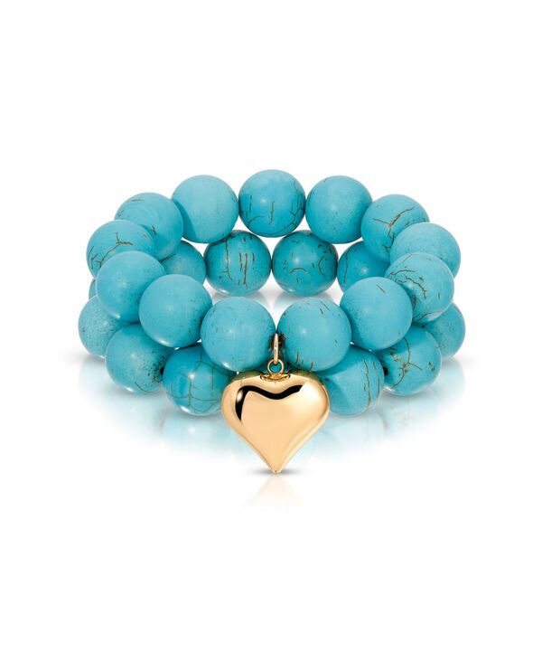 エティカ レディース アクセサリー ブレスレット・バングル・アンクレット ETTIKA Turquoise and Gold Heart Beaded Elastic Bracelet Seturquoise ターコイズ｜ReVida 店