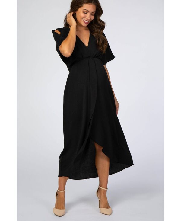 ピンクブラッシュ レディース トップス ワンピース ミディ Pinkblush Women's Black Open Sleeve Wrap Midi Dress Black ブラック|ReVida 店