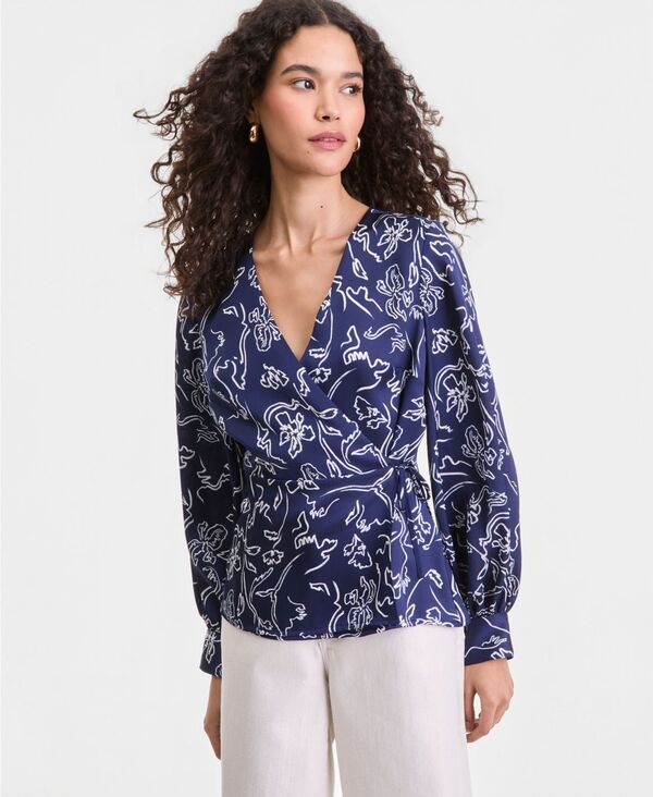 アイ.エヌ.シー インターナショナル コンセプト レディース トップス シャツ プリント ブラウス I.N.C. International Concepts Women's Printed Blouson-Sleeve Wrap Blouse Leylabstract|ReVida 店