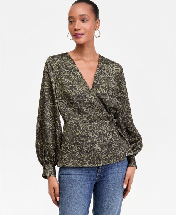 アイ.エヌ.シー インターナショナル コンセプト レディース トップス シャツ プリント ブラウス I.N.C. International Concepts Women's Printed Blouson-Sleeve Wrap Blouse Rowanimal アニマル｜ReVida 店