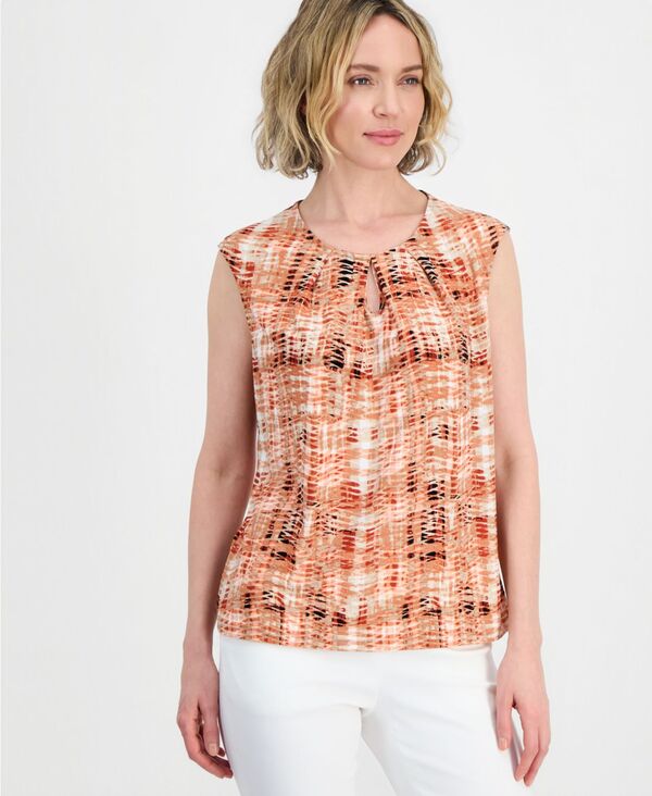 カスパール レディース トップス シャツ プリント Kasper Women's Printed Keyhole-Neck Top Mandarin Multi マルチカラー｜ReVida 店