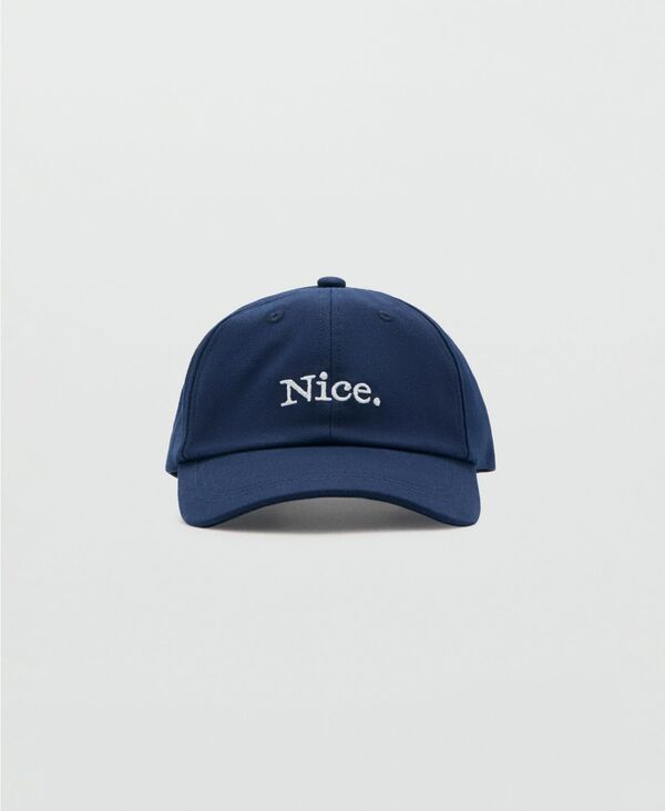 マンゴ メンズ アクセサリー 帽子 コットン 刺繍 キャップ MANGO Men's Embroide red Slogan Cotton Cap Navy ネイビー|ReVida 店