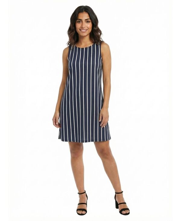 24 セブンコンフォート レディース トップス ワンピース A ライン プチ ノースリーブ 24seven Comfort Apparel Petite Striped Sleeveless A-Line Dress Print ストライプ｜ReVida 店